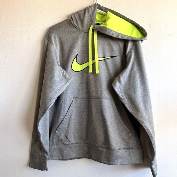 Nike Therma-FIT Pullover Hoodie Sweatshirt Neon Green Logo Men's Size Medium - Picture 7 of 12